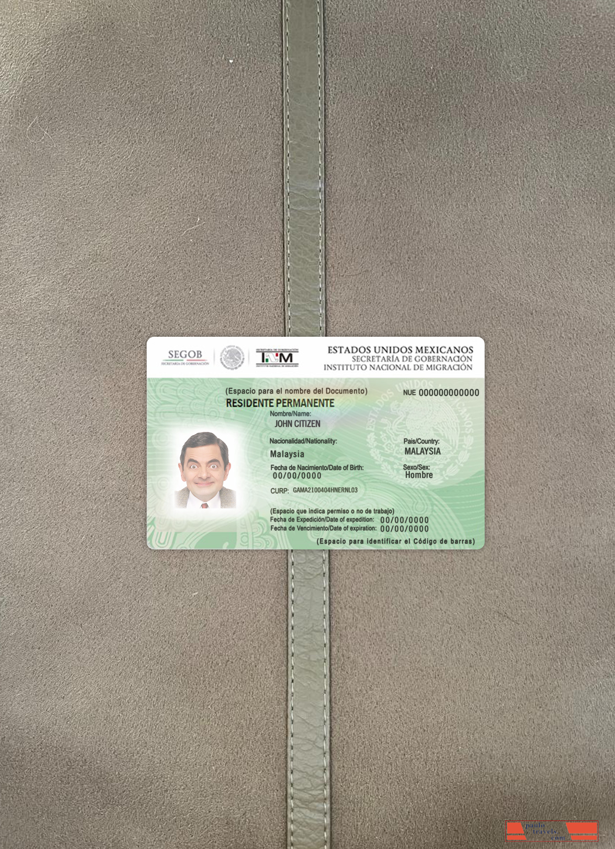 Mexico green card (residence permit) photolook front PSD template